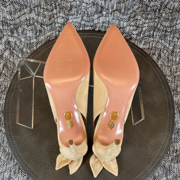 Aquazzura Bow Tie Pump 85mm Heels Nude Size 37 - Picture 14 of 15